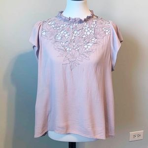 Astr Blush Floral Cutout Top